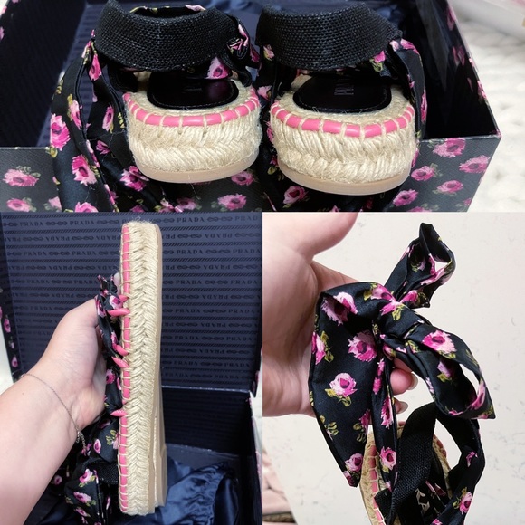 Authentic Prada BRAND NEW Wrap Around Floral Espadrille Platform Flats - Picture 6 of 10